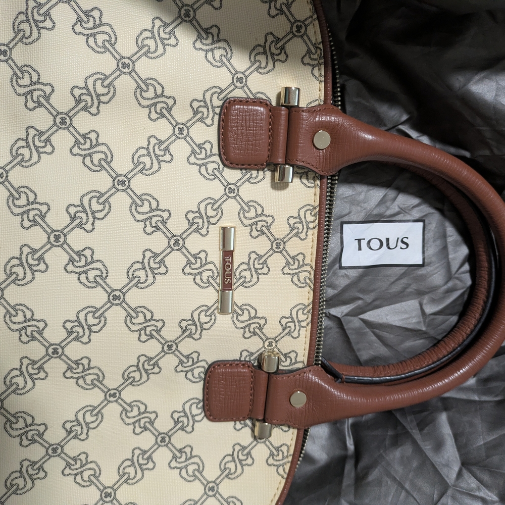 TOUS Cream and Brown Signature Pattern Satchel